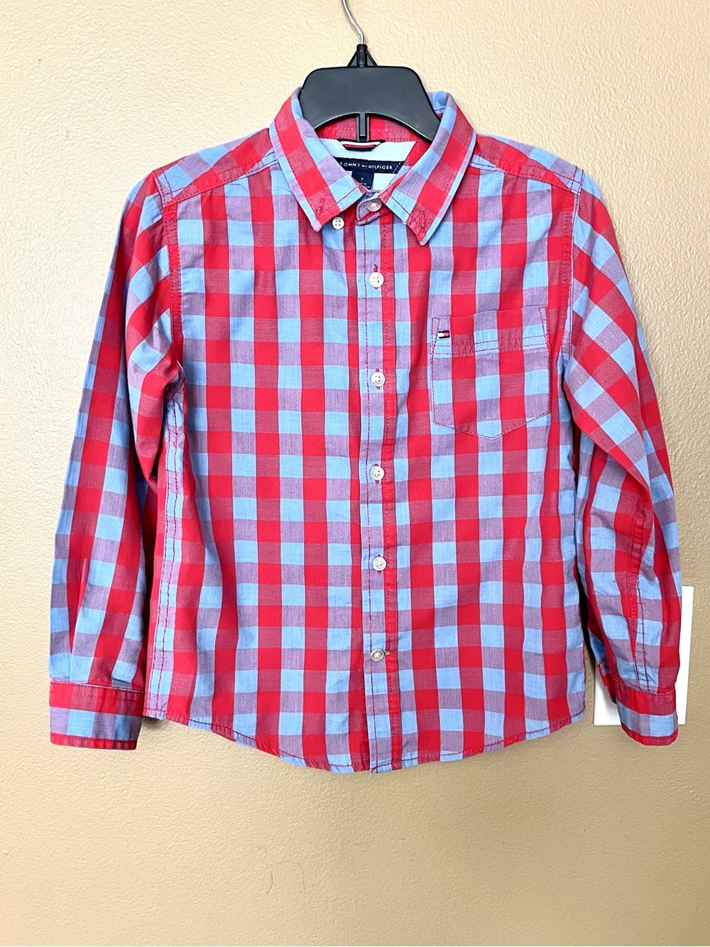 Tommy Hilfiger Kids Dress Shirt Little Kid 7 yrs Button Front Pink / Blue COTTON